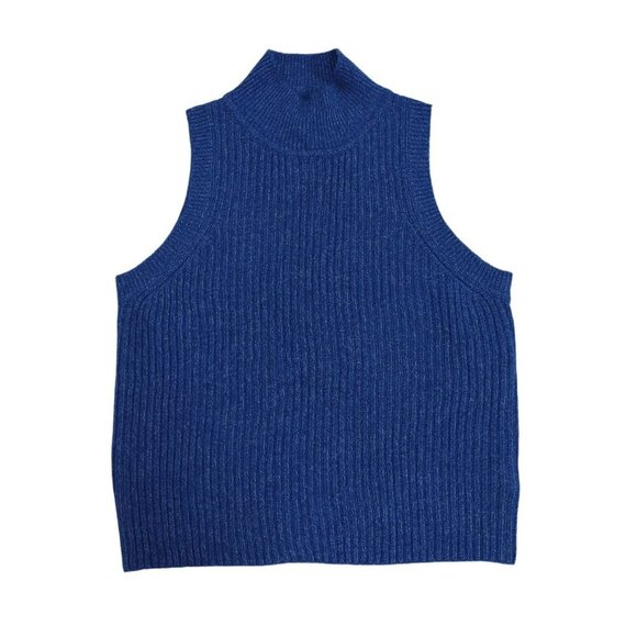 Jessica Simpson Womens Blue Ribbed Sleeveless Turtleneck Sweater Vest M. NWT. - Picture 1 of 7